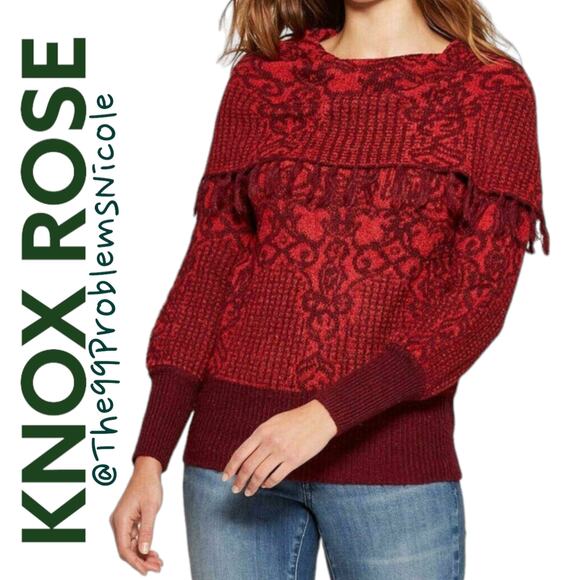 Knox Rose Off the Shoulder Jacquard Sweater with Fringe - Picture 6 of 7